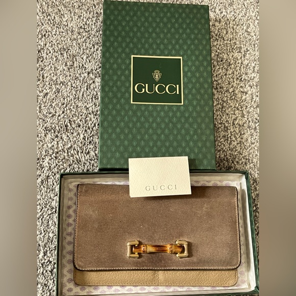 Gucci Handbags - GUCCI PAMPAS SUEDE-SABBIA WALLET